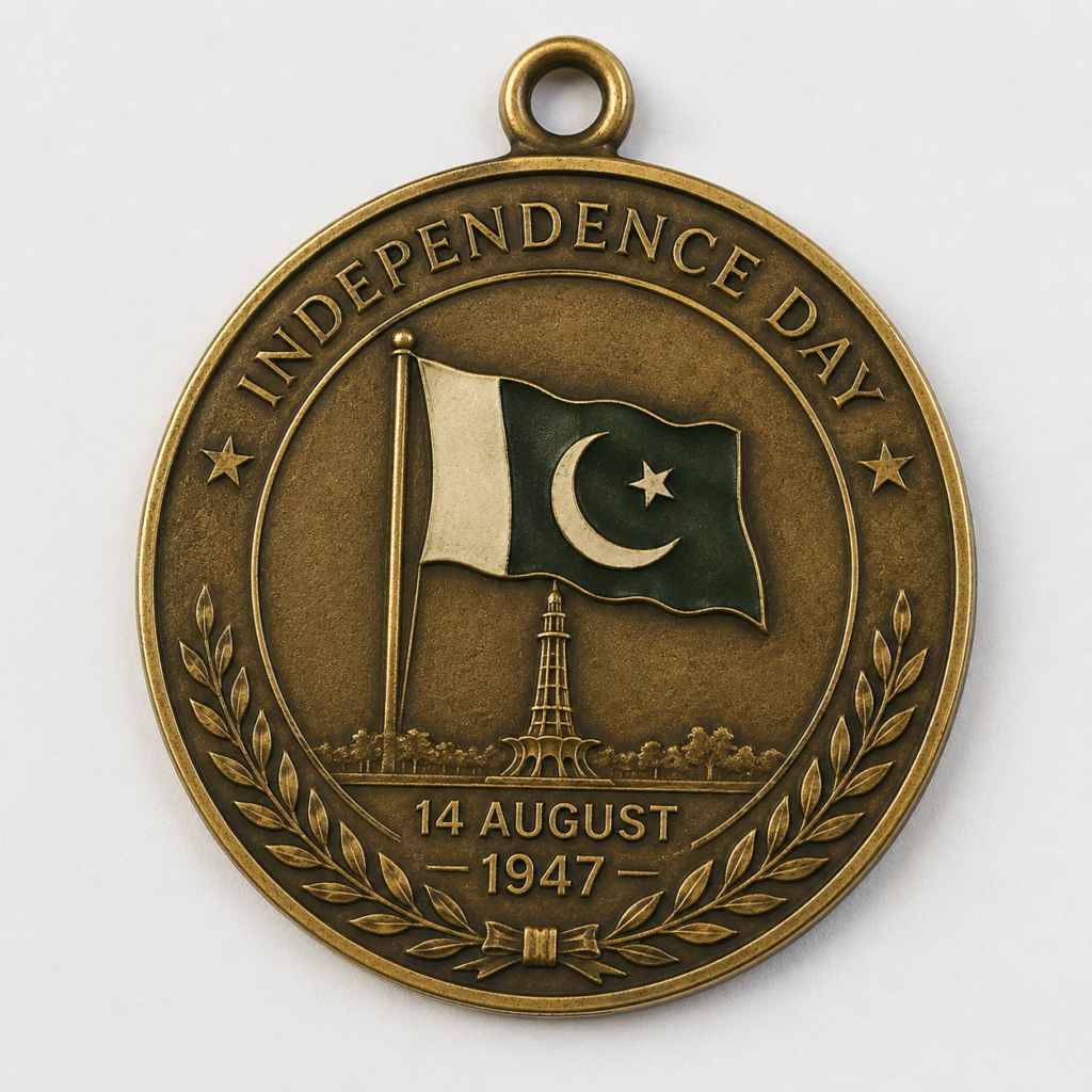 Pakistan Independence Day commemorative medal with national flag design